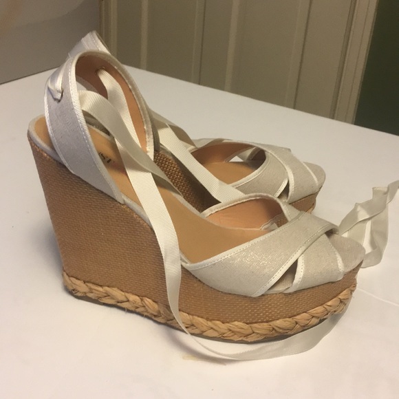 JustFab Shoes - Satin tie wedge sandals by Just Fab 8.5